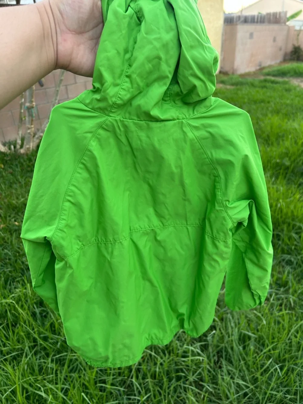 Columbia Bright Green Frog Hood Rain Jacket with Dark Gray Panel